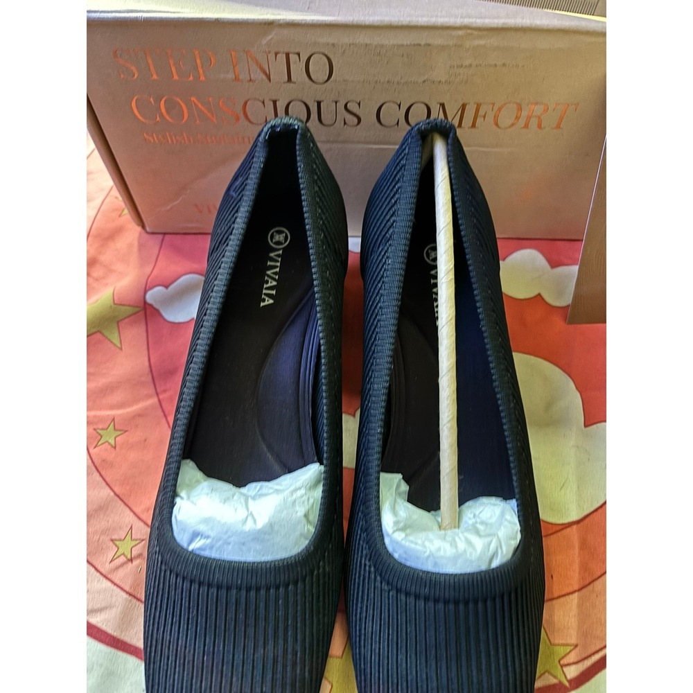 Vivaia Margot Square Toe Block Heel Pumps Black Knit Sustainable Shoes EU 37 - Picture 11 of 15